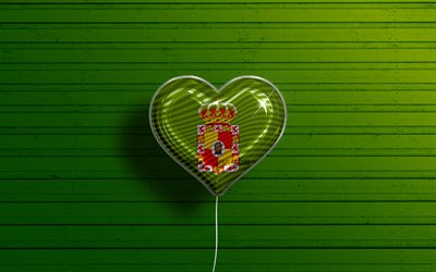 I Love Jaen, 4k, realistic balloons, green wooden background, Day of Jaen, spanish provinces, flag of Jaen, Spain, balloon with flag, Provinces of Spain, Jaen flag, Jaen