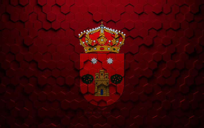 Flagga av Albacete, honeycomb art, Albacete hexagon flag, Albacete, 3d hexagon art, Albacete flag