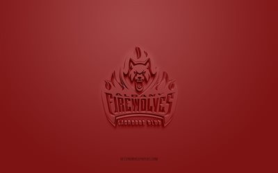 Albany FireWolves, creative 3D logo, burgundy background, National Lacrosse League, 3d emblem, American box lacrosse team, NLL, New York, USA, 3d art, lacrosse, Albany FireWolves 3d logo