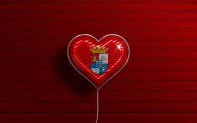 Amo Segovia, 4k, palloncini realistici, sfondo di legno rosso, Giorno di Segovia, province spagnole, bandiera di Segovia, Spagna, palloncino con bandiera, Province della Spagna, Segovia