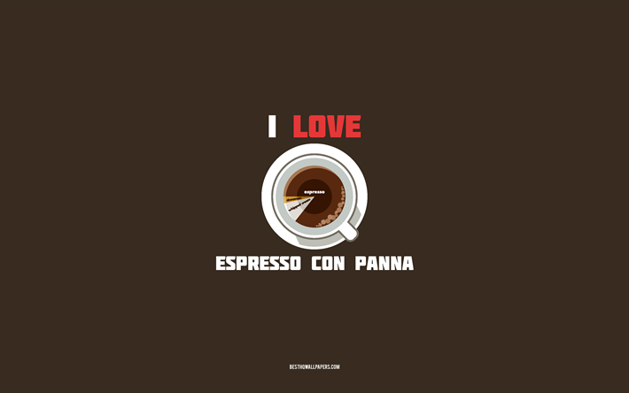 Espresso Con Panna tarifi, 4k, Espresso Con Panna malzemelerle fincan, Espresso Con Panna Kahve, kahverengi arka plan, kahve tarifleri, Espresso Con Panna malzemeleri seviyorum