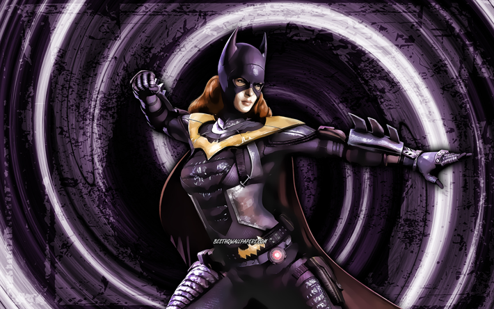 4k, Batgirl, violett grungebakgrund, Fortnite, vortex, Fortnite-karakt&#228;rer, Batgirl Skin, Fortnite Battle Royale, Batgirl Fortnite