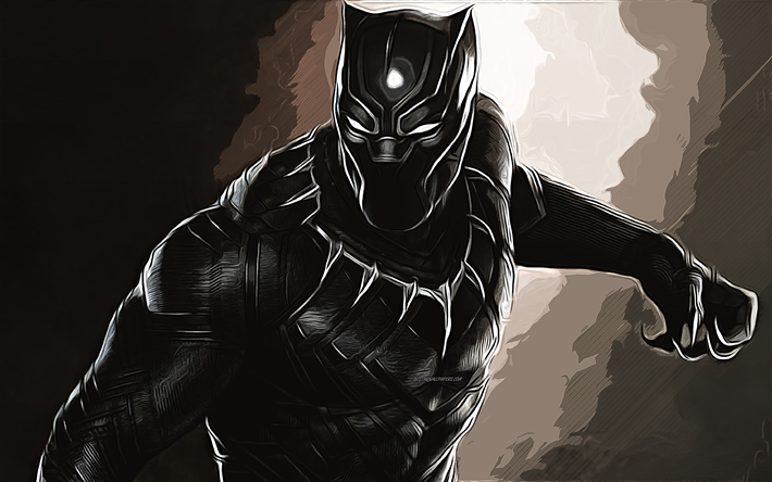 Black Panther, 4k, super-h&#233;ros, vecteur de l&#39;art, Black Panther dessin, art cr&#233;atif, Black Panther art, dessin vectoriel, super-h&#233;ros abstraits, dessins de super-h&#233;ros