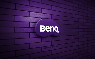 Benq 3D logo, 4K, violet brickwall, creative, brands, Benq logo, 3D art, Benq