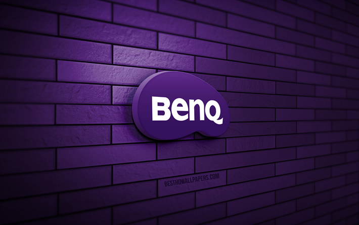 Benq3Dロゴ, 4k, バイオレットブリックウォール, creative クリエイティブ, お, Benqのロゴ, 3Dアート, BenQ