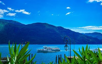Cannobio, summer, lake, Piedmont, ship, mountains, Italy