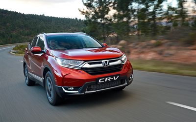 Honda CR-V, 2019, 4k, exterior, vista de frente, rojo nuevo CR-V, reino unido, Honda, Japon&#233;s coches nuevos