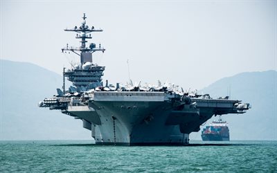 يو اس اس كارل فينسون, CVN-70, حاملة الطائرات الأمريكية, منظر أمامي, خليج, البحر, البحرية الأمريكية, سفينة حربية أمريكية, الولايات المتحدة الأمريكية