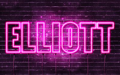 Elliott, 4k, taustakuvia nimet, naisten nimi&#228;, Elliott nimi, violetti neon valot, vaakasuuntainen teksti, kuva Elliott nimi