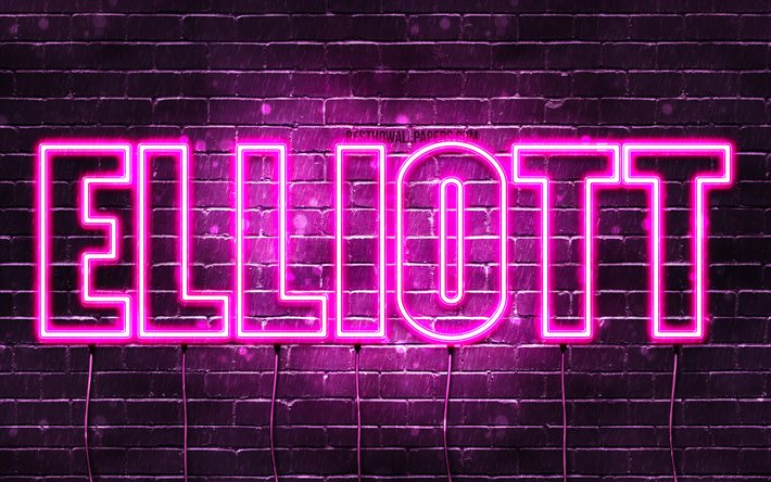 elliott, 4k, tapeten, die mit namen, weibliche namen, elliott namen, lila, neon-leuchten, die horizontale text -, bild-mit elliott-namen