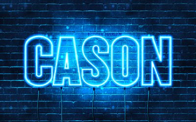 Cason, 4k, tapeter med namn, &#246;vergripande text, Cason namn, bl&#229;tt neonljus, bild med Cason namn