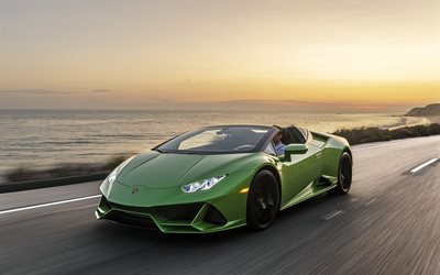 Lamborghini Huracan Evo Spyder, 2019, vert, coup&#233; sport, roadster, le r&#233;glage, les Huracan, vert Huracan, des voitures de sport italiennes, Lamborghini