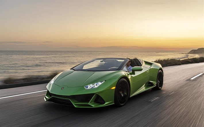 Lamborghini Huracan Evo Spyder, 2019, verde sport coup&#233;, roadster, tuning Huracan, verde Huracan, italiana, auto sportive, Lamborghini