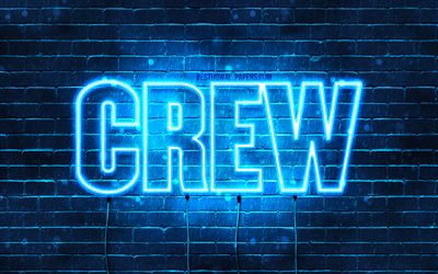 Crew, 4k, wallpapers with names, horizontal text, Crew name, blue neon lights, picture with Crew name