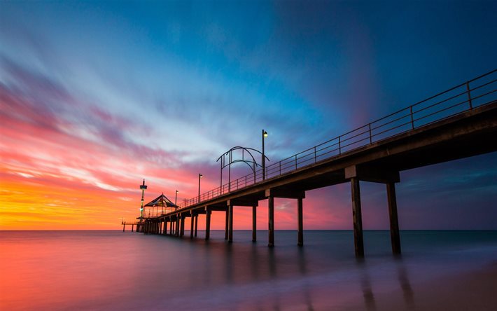 ocean, puinen laituri, illalla, sunset, rannikolla, Barossa Valley, Australia