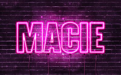 Macie, 4k, wallpapers with names, female names, Macie name, purple neon lights, horizontal text, picture with Macie name