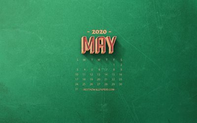 2020 kann der kalender -, grün-retro-hintergrund, 2020 frühling-kalender, mai 2020 kalender, retro-kunst, 2020 kalender, kann