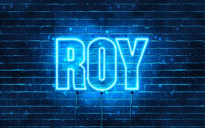 Roy, 4k, isim Roy adı ile, yatay metin, Roy adı, mavi neon ışıkları, resimli duvar kağıtları