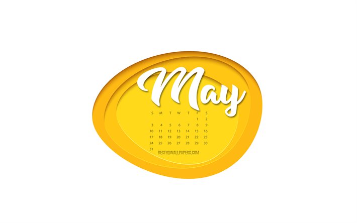 2020 Calendario de Mayo, amarillo, papel de arte, arte 3d, 2020 primavera calendarios, Puede 2020 Calendario, 2020 conceptos, Puede
