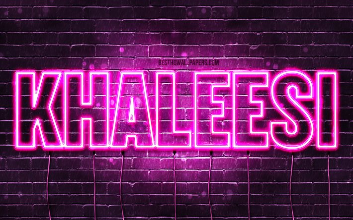 Khaleesi, 4k, taustakuvia nimet, naisten nimi&#228;, Khaleesi nimi, violetti neon valot, vaakasuuntainen teksti, kuva Khaleesi nimi