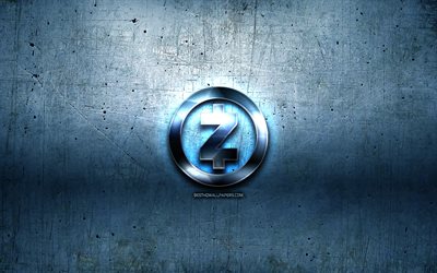 Zcash metal logo, grunge, cryptocurrency, blue metal background, Zcash, creative, Zcash logo