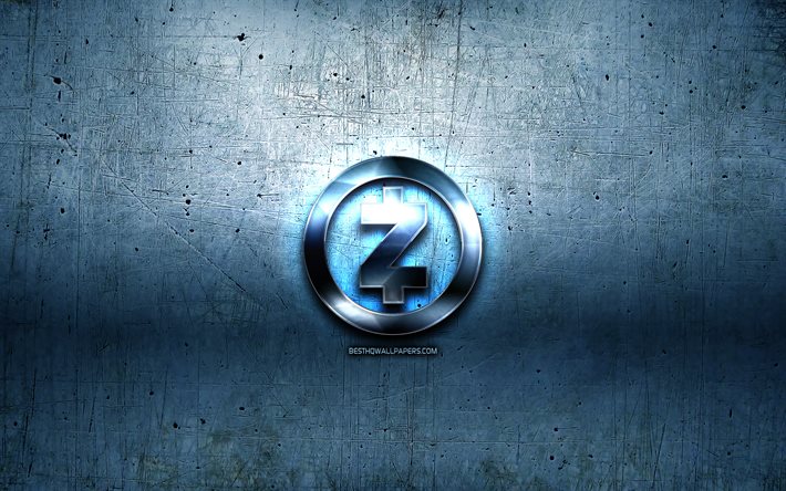Zcash金属のロゴ, グランジ, cryptocurrency, 青色の金属の背景, Zcash, 創造, Zcashロゴ