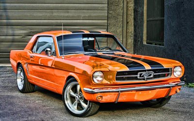 Ford Mustang, retro cars, 1964 coches, HDR, coches del m&#250;sculo, de 1964, el Mustang de Ford, coches americanos, Ford