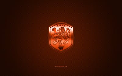 Netherlands national football team, emblem, UEFA, orange logo, orange fiber background, Netherlands football team logo, football, Netherlands