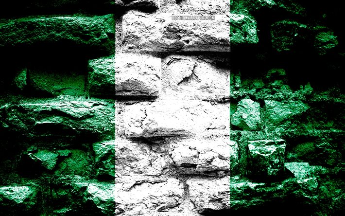 ナイジェリア国旗, グランジレンガの質感, フラグナイジェリア, 旗ンテリジェントブロック壁, ナイジェリア, 旗のアフリカ諸国