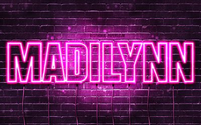Madilynn, 4k, wallpapers with names, female names, Madilynn name, purple neon lights, horizontal text, picture with Madilynn name