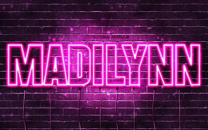 Madilynn, 4k, 壁紙名, 女性の名前, Madilynn名, 紫色のネオン, テキストの水平, 写真Madilynn名