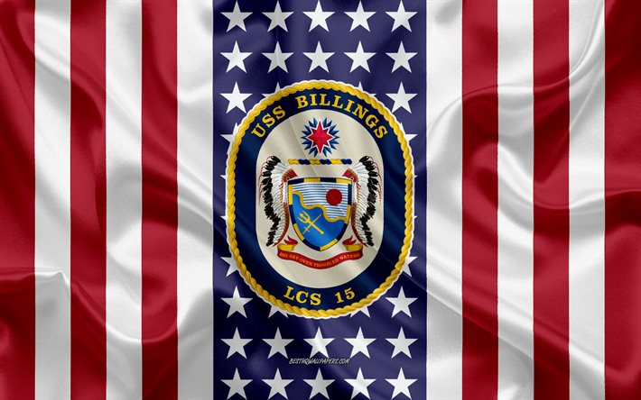 USS Billings Emblem, LCS-15, Amerikanska Flaggan, US Navy, USA, USS Billings Badge, AMERIKANSKA krigsfartyg, Emblem av USS Billings