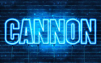 Cannon, 4k, wallpapers with names, horizontal text, Cannon name, blue neon lights, picture with Cannon name