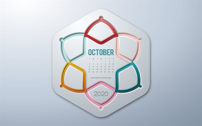 2020 October Calendar, infographics style, October, 2020 autumn calendars, gray background, October 2020 Calendar, 2020 concepts