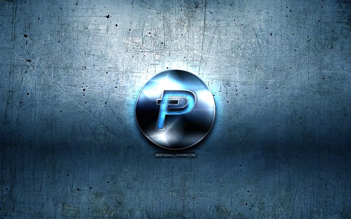PotCoin logo en m&#233;tal, grunge, cryptocurrency, bleu m&#233;tal, fond, PotCoin, cr&#233;atif, PotCoin logo