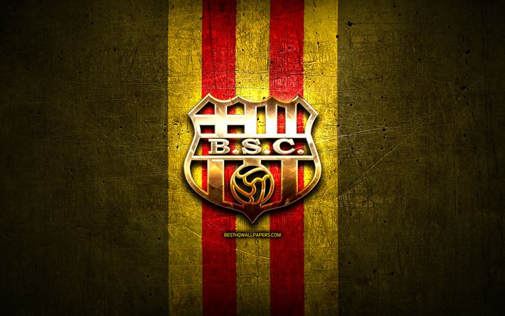 Barcelona SC, ouro logotipo, Ecuadorian Serie A, metal amarelo de fundo, futebol, Barcelona Sporting Club, Equatoriano de futebol do clube, Barcelona SC logotipo, Equador
