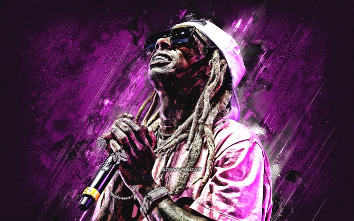 Lil Wayne, cantora norte-americana, retrato, pedra roxa de fundo, arte criativa, estrela americana, Dwayne Michael Carter
