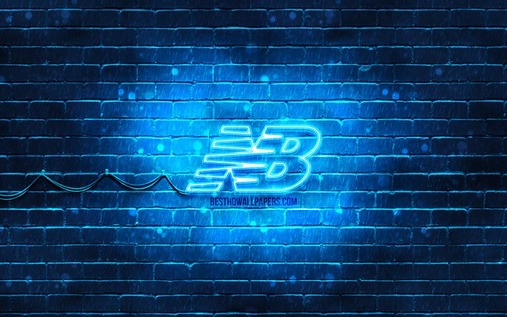 Novo logotipo de Equil&#237;brio azul, 4k, azul brickwall, Novo logotipo de Equil&#237;brio, marcas, Novo Equil&#237;brio de n&#233;on logotipo, Novo Equil&#237;brio