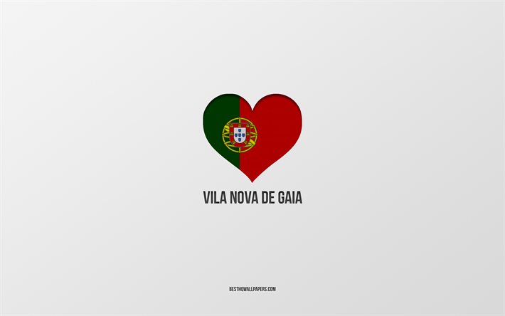 أنا أحب فيلا نوفا دي غايا, المدن البرتغالية, خلفية رمادية, فيلا نوفا دي غايا, البرتغال, قلب العلم البرتغالي, المدن المفضلة, الحب فيلا نوفا دي غايا