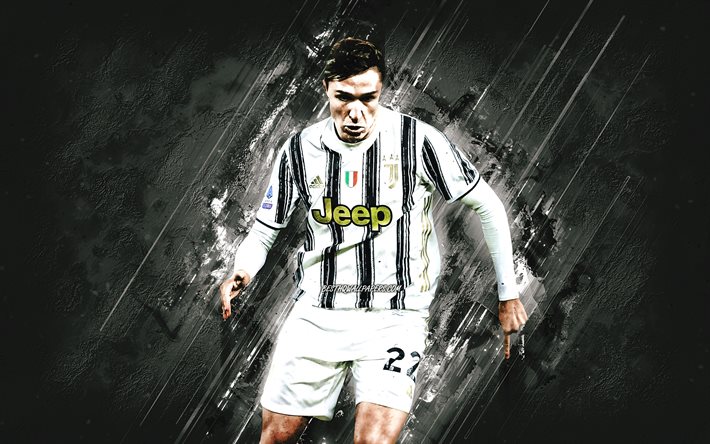 Federico Chiesa, Juventus FC, white stone background, Italian football player, Serie A, Italy, football