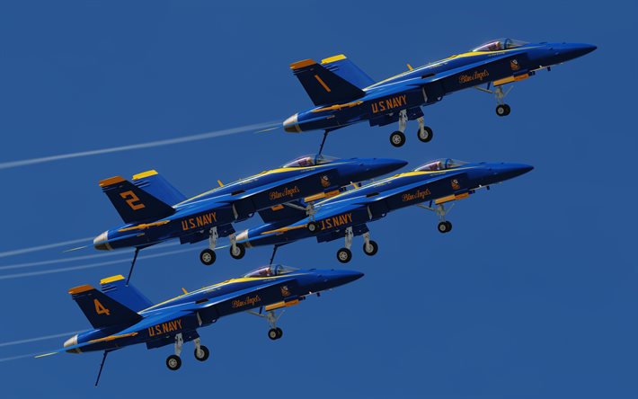 Blue Angels, flygdemonstrationsskvadron, Boeing FA-18E / F Super Hornet, US Navy Blue Angels, United States Navy, amerikanska milit&#228;rflygplan
