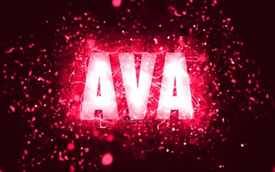 Happy Birthday Ava, 4k, pink neon lights, Ava name, creative, Ava Happy Birthday, Ava Birthday, popular american female names, picture with Ava name, Ava