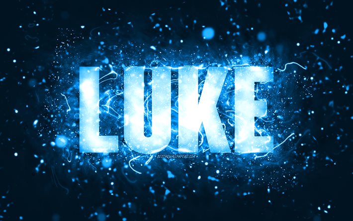 Joyeux anniversaire Luke, 4k, n&#233;ons bleus, nom de Luke, cr&#233;atif, Luke Happy Birthday, Luke Birthday, noms masculins am&#233;ricains populaires, photo avec le nom de Luke, Luke