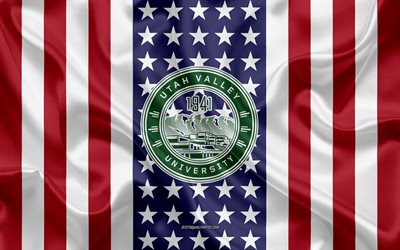 Embl&#232;me de l&#39;Universit&#233; de l&#39;Utah Valley, drapeau am&#233;ricain, logo de l&#39;Universit&#233; de l&#39;Utah Valley, Orem, Utah, USA, Universit&#233; de l&#39;Utah Valley