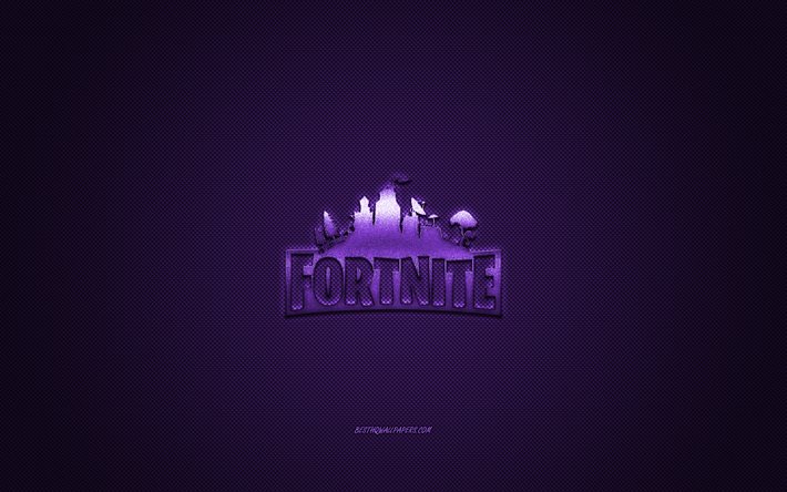 Fortnite, pop&#252;ler oyun, Fortnite koyu mor logo, koyu mor karbon fiber arka plan, Fortnite logosu, Fortnite amblemi
