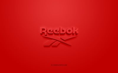 Reebok logo, red background, Reebok 3d logo, 3d art, Reebok, brands logo, red 3d Reebok logo