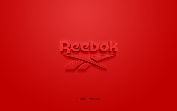 Logo Reebok, fond rouge, logo 3d Reebok, art 3d, Reebok, logo de marques, logo Reebok, logo reebok 3d rouge