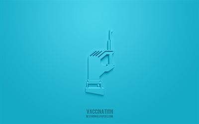 Vaccination 3d icon, blue background, 3d symbols, Vaccination, Medicine icons, 3d icons, Vaccination sign, Medicine 3d icons