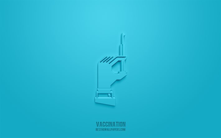 予防接種の3Dアイコン, 青い背景, 3Dシンボル, ワクチン接種, 薬のアイコン, 3D图标, 予防接種の兆候, 医学3dアイコン