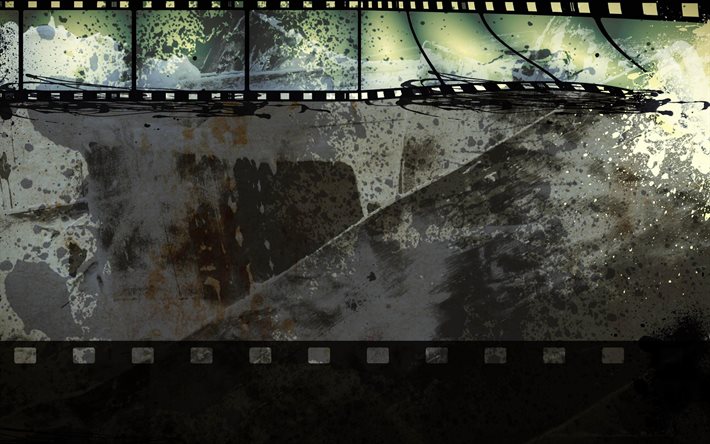 grunge bio bakgrunder, filmremsa, film, bakgrund med filmremsa, biokoncept